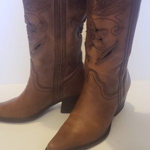 Cowgirl tall boots, woman's, size 7.5, brown, leather, vintage 1980s/90's